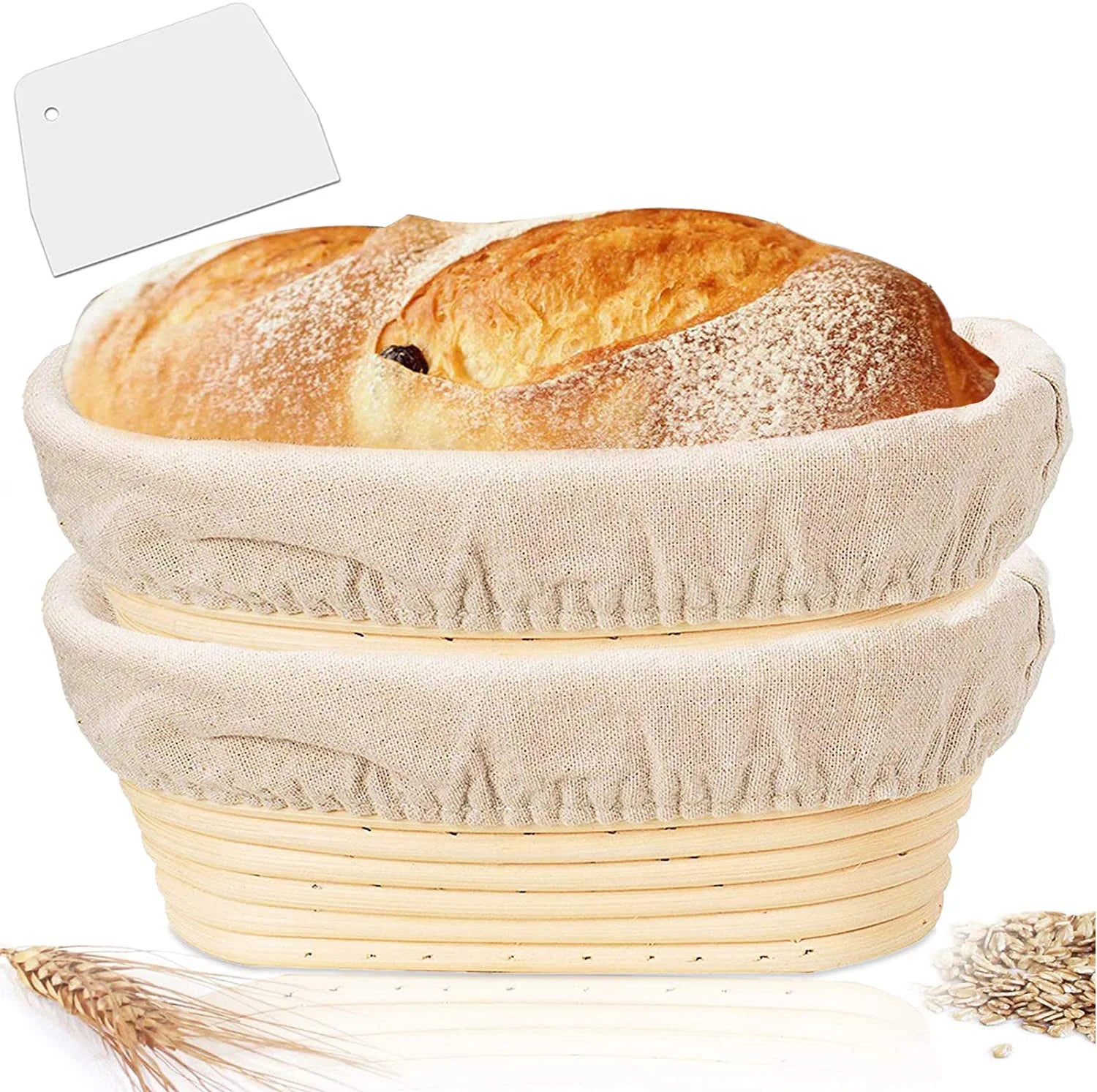 HT Wholesale 8/9/10 Inch Oval Bread Proofing 25x15x8cm Wicker Bamboo Eco-Friendly Custom Logo Sourdough Baskets Set of 2