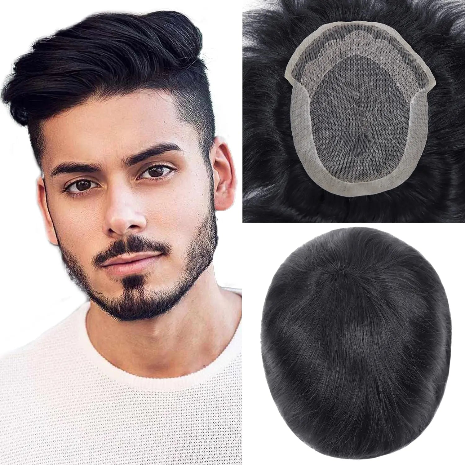 Wholesale Indian Remy Hair Thin Skin Men Toupee Human Hair System French Lace Toupee