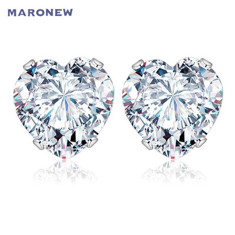 MARONEW Fashion Jewelry 10 Pairs/lot Unisex CZ Heart Stud Earrings with Gold/Silver Plating for Party Occasions-10 Colors