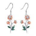 Dainty Jewelry Gifts for Valentine's Day 925 Sterling Silver Two-tone Cubic Zircon Rose Leaves Dangle Drop Earrings