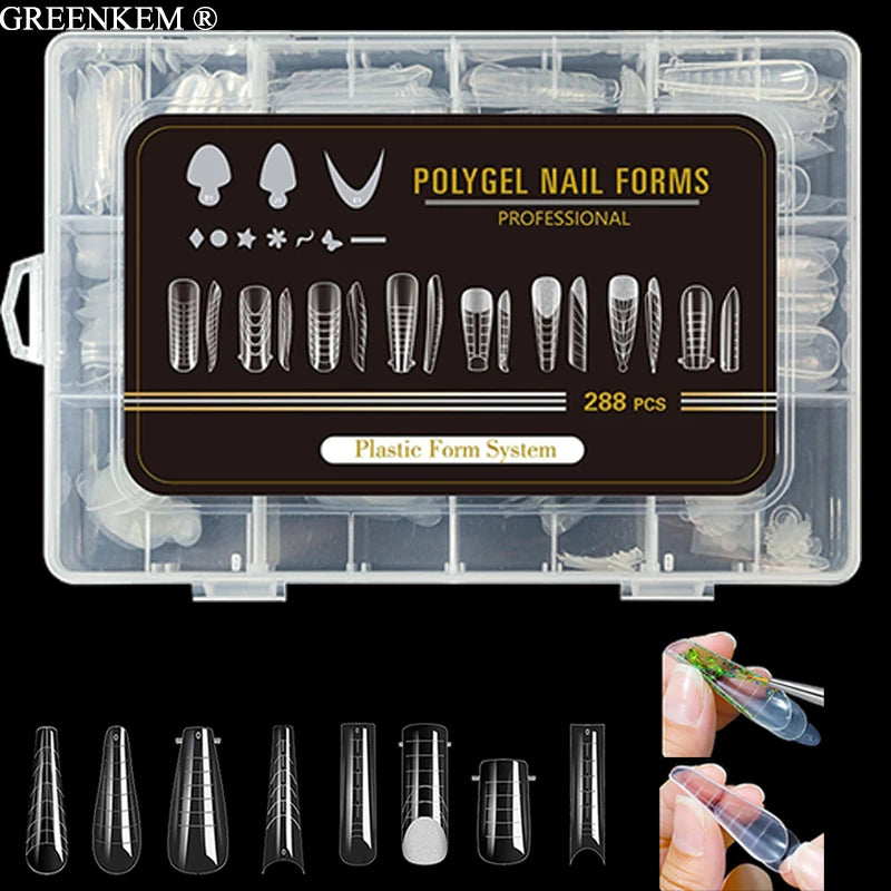 Newest 288Pcs Silicone Pad Nail Dual Form System Upper Forms for Nail Extensions Mold Quickly Building Gel Dual Form Nail Tips