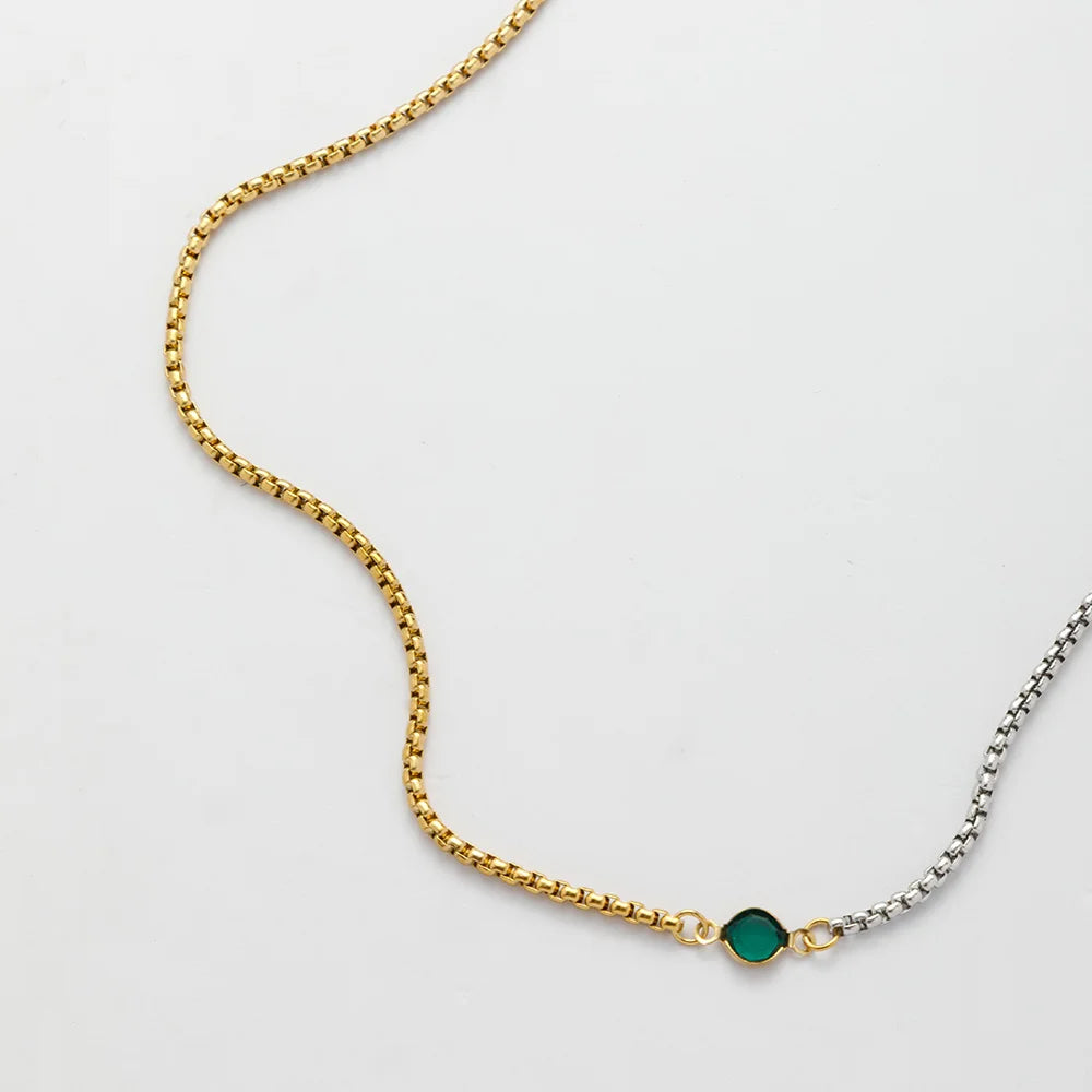 Fashion New Design Waterproof 18K Gold Plated Zircon Necklaces Two Tone Stainless Steel Splicing Necklace 2024 Jewelry YF5074