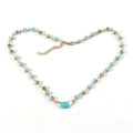 Women Ethnic Jewelry  4mm Crystal Glass Beads Blue Gold Rosary Chain Necklace Gemstone Crescent Moon Pendant Choker Necklace