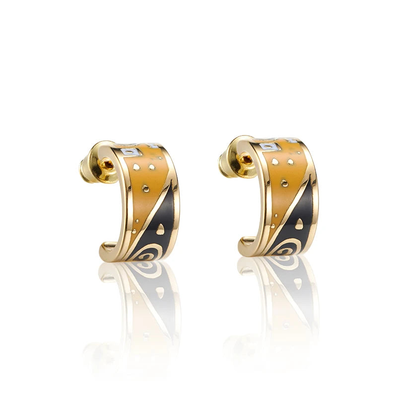 Women's Trendy Gold-Plated Stainless Steel Earrings Fashion Nails Enamel Hoop Jewelry