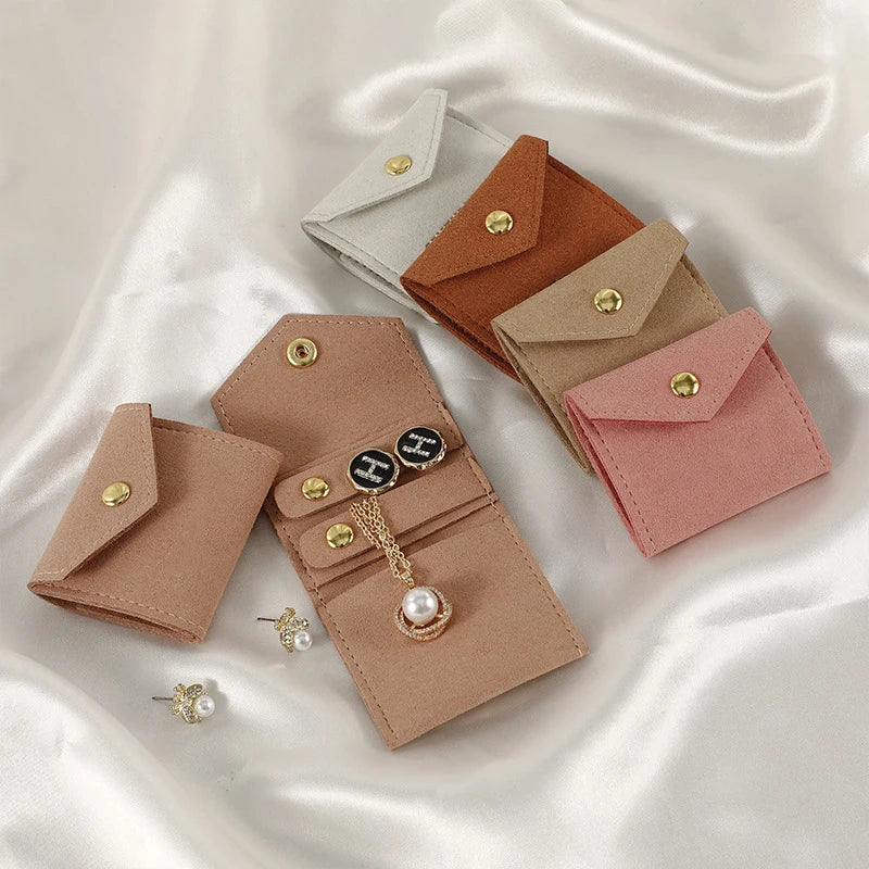 Thick Microfiber Suede Jewelry Gift Bags Travel Jewel Accessories Packing Organizer for Earrings Necklace Roll Pouch with Button