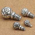 925sterling Silver Tibetan Buddhist Meditation Mala Beads Flower Design Antique Silver 3-hole Guru Beads
