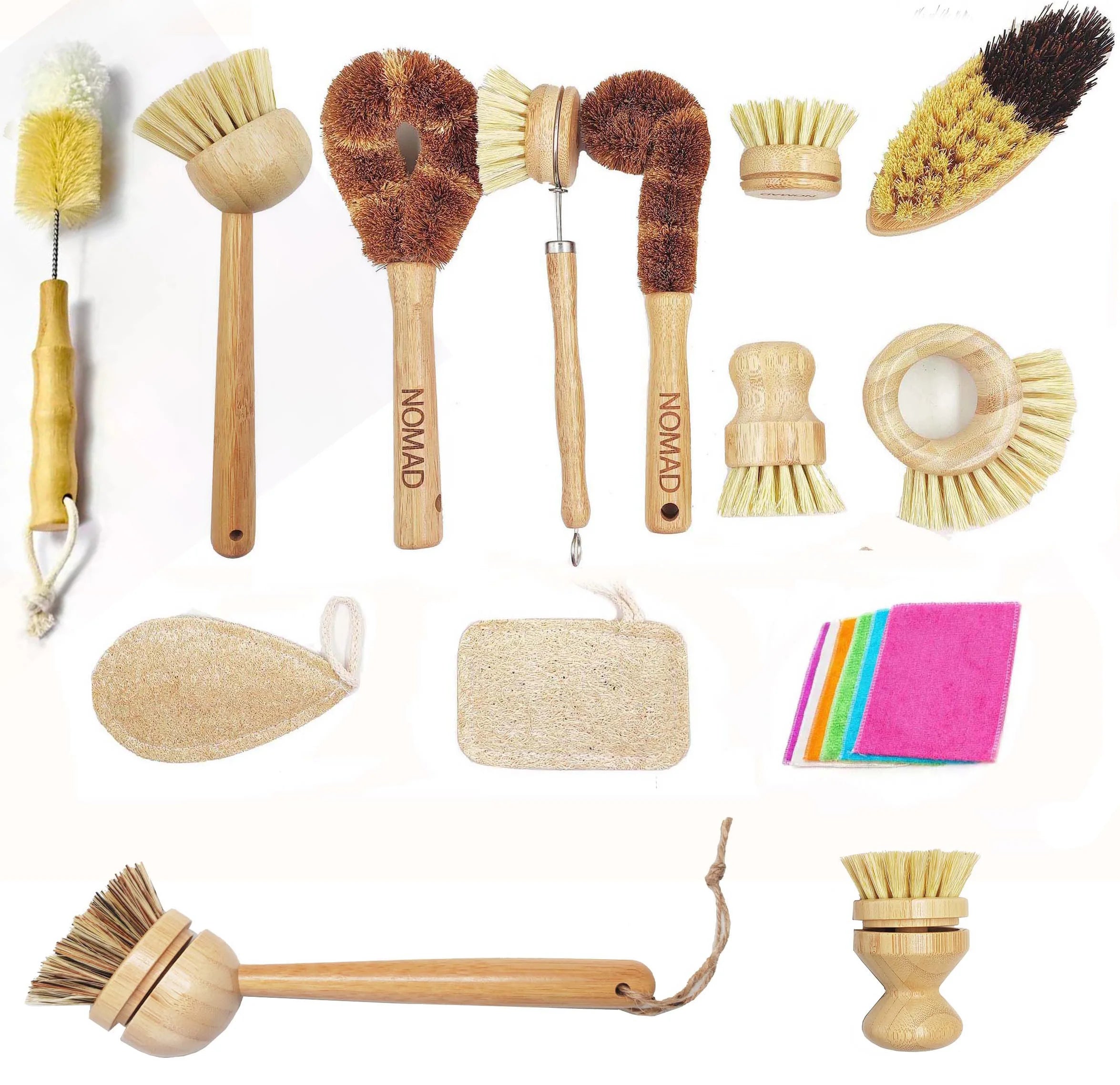 2026 JOYE Eco-Friendly Long Handle Bamboo Kitchen Cleaning Brush Set Coconut Waterproof Multi-Functional Pan Pot Plate Brushes