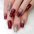 Private Label Long Salon Gel Press on Nails Gold Glitter Red Nails Fake Artificial Fingernails French Gel Nails Press Ons