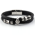 Wholesale Custom Punk Rock Style Black Leather Woven Bracelet Fashion Charm Jewelry