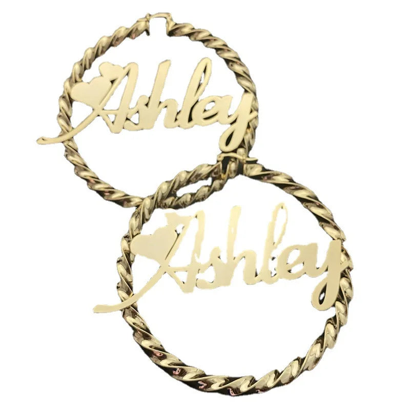 Qiuhan New Style Hip Hop Custom Big Hoop Customize Name Twist Hoop Personality Earrings MegaBDM