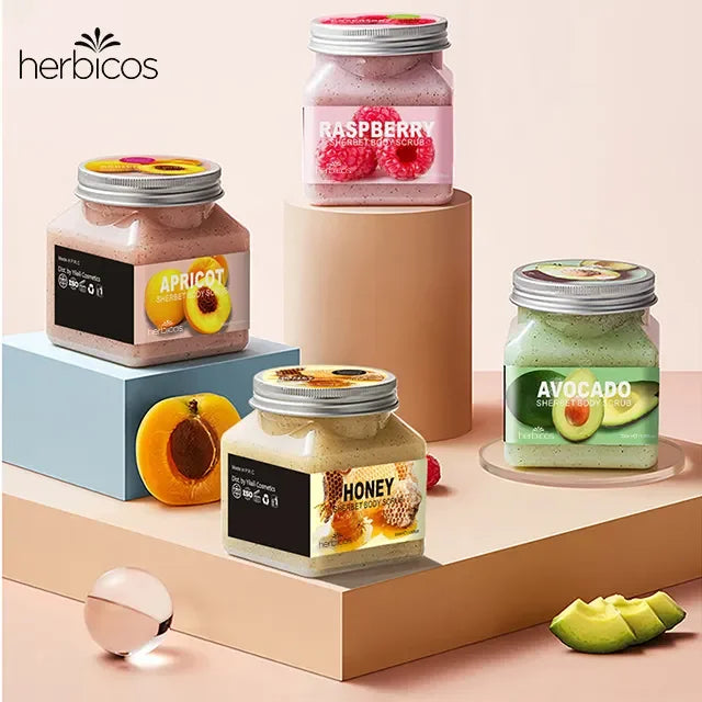 Herbicos 500ML OEM/ODM Whitening Body Scrub Private Label Avocado Raspberry Apricot Honey Face Facial Scrub