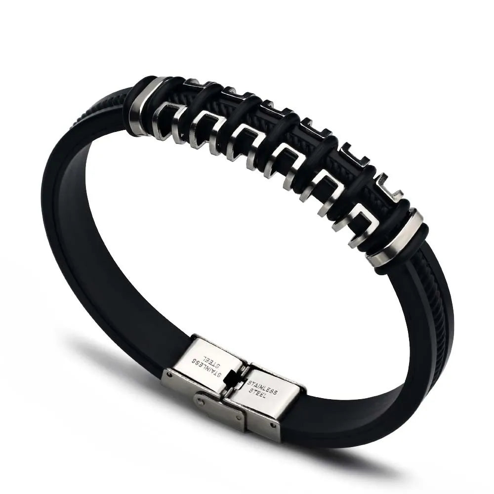 Latest Style New Men's Silicone Bracelet Fashion Stainless Steel Bracelet