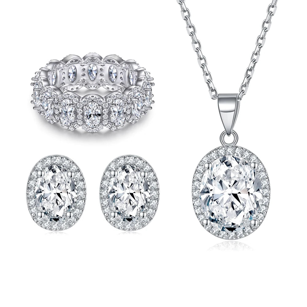 Luxury Zirconia Jewelry Sets Oval Cut Women 925 Sterling Silver Women Jewelry Set for Party