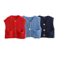 Autumn Sleeveless Sweater for Women Elegant Fashion Women Knit Vest Casual Red Metal Button Sweater Vest for Women