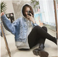 Fall Winter Hot Sale Streetwear Multi Size Ladies Casual Clothing Patchwork Fabric Women's Hooded Denim Jacket