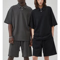 Premium Breathable  Waffle Shorts Set -Oversized Casual Top & Wide-Leg Shorts Polo T shirt