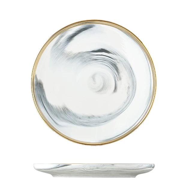 Ink Wash Pattern Ceramic Bone China Plates Multi-Functional Dinner Plates