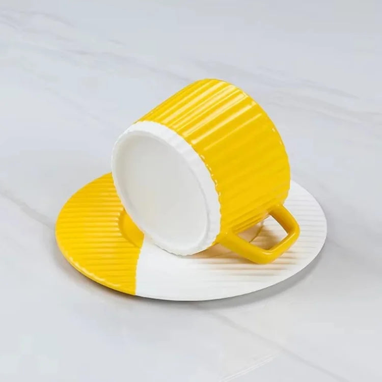 Modern Style Creative Embossed Ceramic Tea Coffee and Milk Cup Set with Colorful Ceramic Cups and Plates