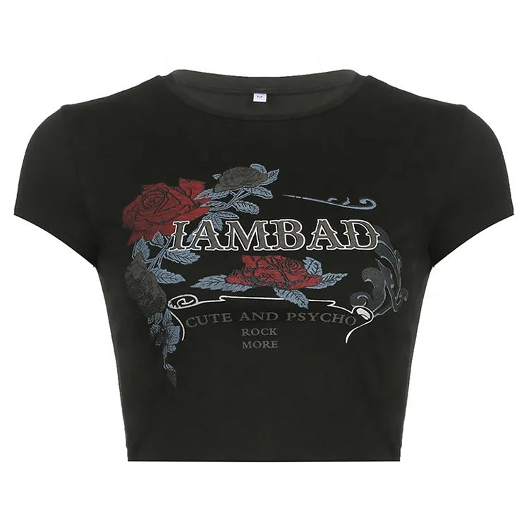 Summer Women Crop Top Cotton Print Fashion Young Ladies Girls Tight Fit T Shirt Crop T Shirts for Women