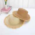Wholesale Ladies Boater Sun Flat Top Straw Beach Hat Round Summer Sun Ribbon Women Panama Visor Hats Paper Raffia Grass Hat
