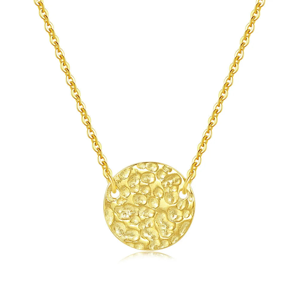 Joias Colar De Prata 925 Minimalist Dainty 100% S925 Silver 13mm Hammered Round Cion Pendant Necklace