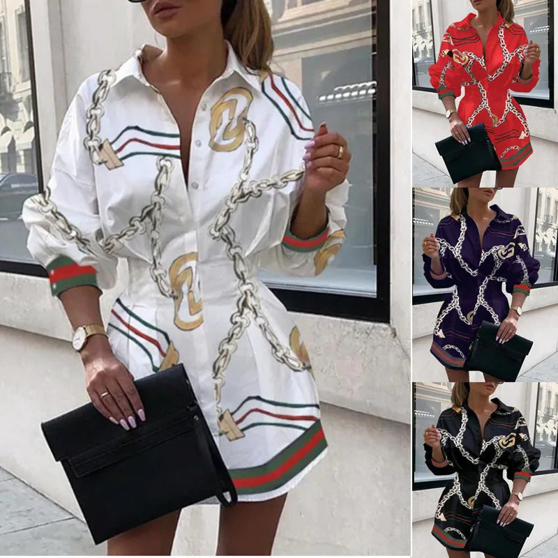 Custom Logo 2021 Necklace Print Shirt Dress for Women Clothing Msclothes