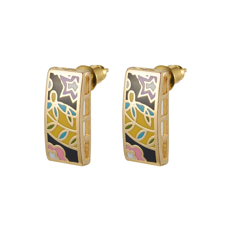 Custom Fashionable Gold-Plated Brass Stud Enamel Hoop Earrings for Women Stylish Jewelry for Weddings Parties Engagements