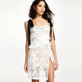 Casual Plus Size Midi Dress with Ruffled White Lace Strappy A-Line Side Slip Natural Waistline for Adults