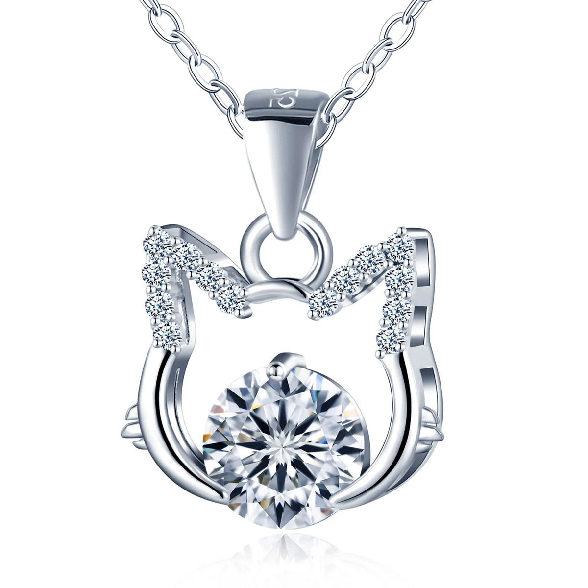 S925 Sterling Silver Cat Moissanite Pendant Necklace with Clavicle Chain Versatile Jewelry MegaBDM