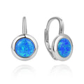 925 Sterling Silver Bezel-Set Blue/White Round Opal French Lock Earrings
