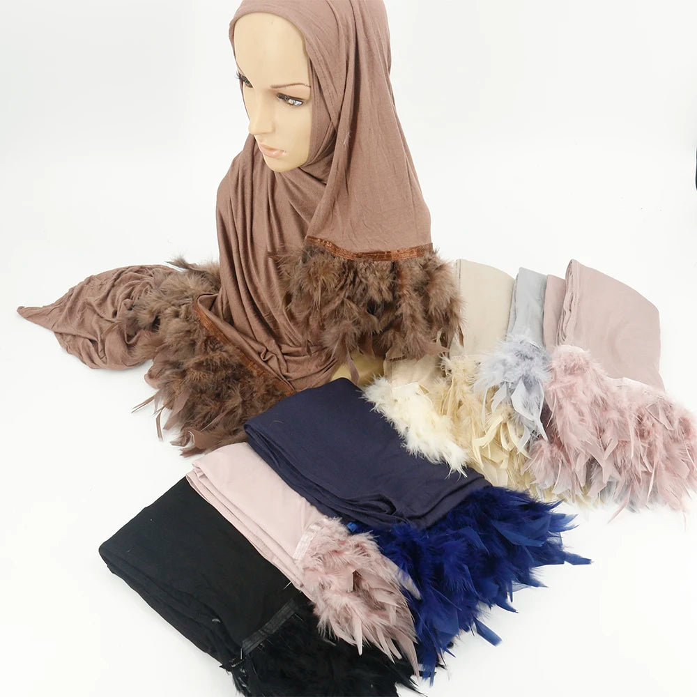 Ready to Ship Soft Jersey Hijab 2022 New Design Plain Jersey With Feather for Netherlands Women
