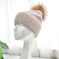 Winter Angora Knitted Rabbit Wool Beanie Hat With Custom Logo Real Fur Pompom Beanies for Women