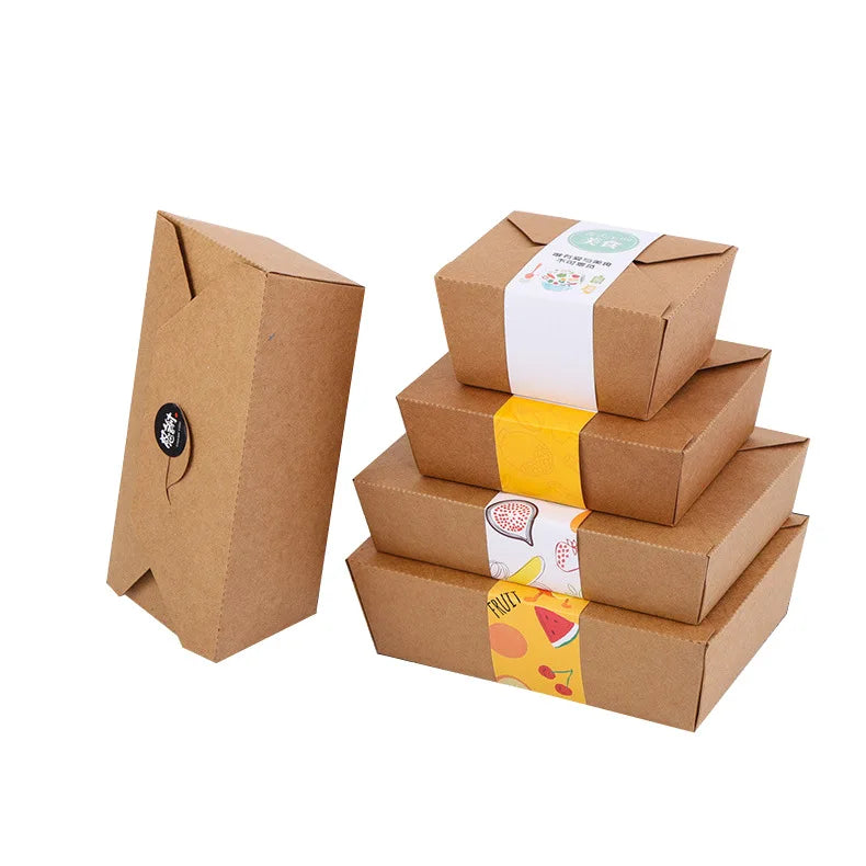 Customized Logo Printing Disposable Kraft Paper Take Away Salad Box Fast Food Packaging Lunch Box