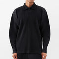 Classic Miyake Style Men's Loose Fit Long Sleeve for Polo Shirt Solid Color  Collar Knitted Fabric Casual Style TOPS