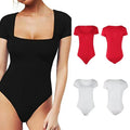 XS-XL Women's Daily Short Sleeve T-shirt Jumpsuit U Neck Slim High Fork Tight Jumpsuit Square Neck Short Sleeve Bodysuit Top