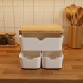 Eco Friendly Rectangle Bamboo Lacquer Shelf Household Desktop Storage Organizer Box with 3 White Drawers