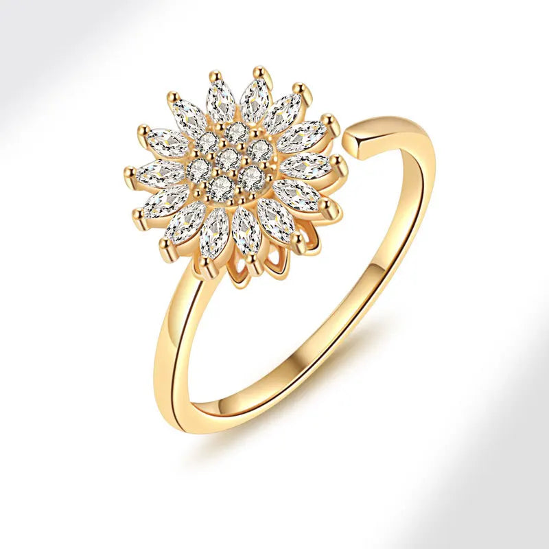 Anillo De Ansiedad Rotatable Sparkling Sunflower Fidget Anxiety Ring for Women Anti Stress Jewelry Rotating Charm Opening Ring