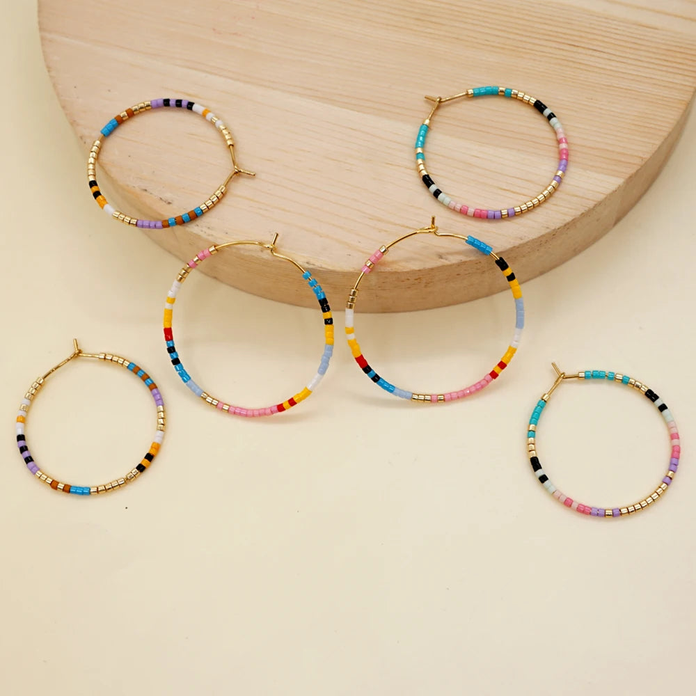Go2BoHo Women's Fashion Jewelry Colorful Vintage Japanese Gold Bead Miyuki Beads Woven Ring Buckle Earrings for Women