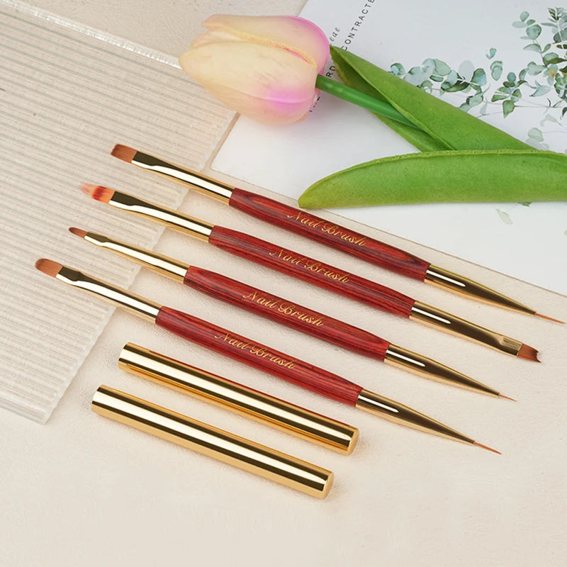 Hechunzi Double Ended 6 10 12mm Nail Art Pen Gel Liner Brushes Flat 3D 4 Pieces Set for Nail Beauty Salon