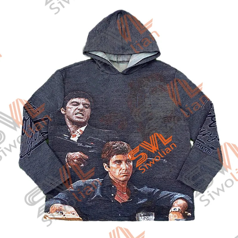 Custom Manufacturer Men Tapestry Woven Hoodie Plus Size Men's Hoodie Customize Tapestri Hoodies