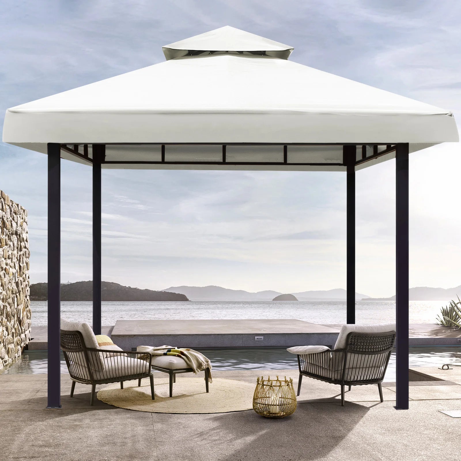 FEAMONT 10'x10' Steel Waterproof Outdoor Garden Gazebo Aluminum Frame With PVC and Coating for Patios