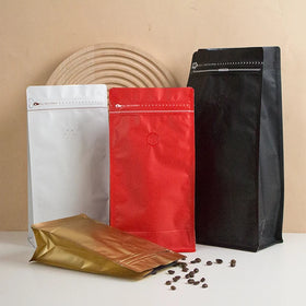 Custom Baina Jia LBC801 Black Aluminum Foil Flat Bottom Coffee Bags 100g 250g 500g 1kg Valve 8/12/16 Oz Recyclable Kraft Paper