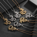 Men's Hip Hop Chinese Dragon Zodiac Pendant Necklace Gold Plated Dragon with Pearl and Diamond Trendy Chains for Weddings