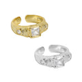 Wuqie Three Zircon Paved Engagement Minimalist Irregular Rings White Zircon 925 Sterling Silver Ring for Women