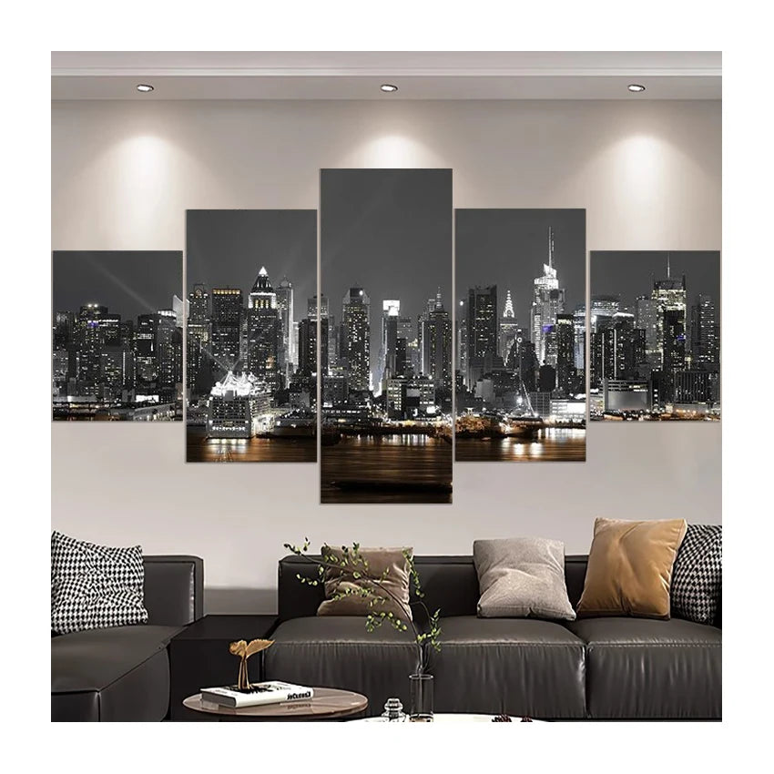 Modern Print City Paintings Art Print Canvas Wall Art 5 Panel Landscape Picture