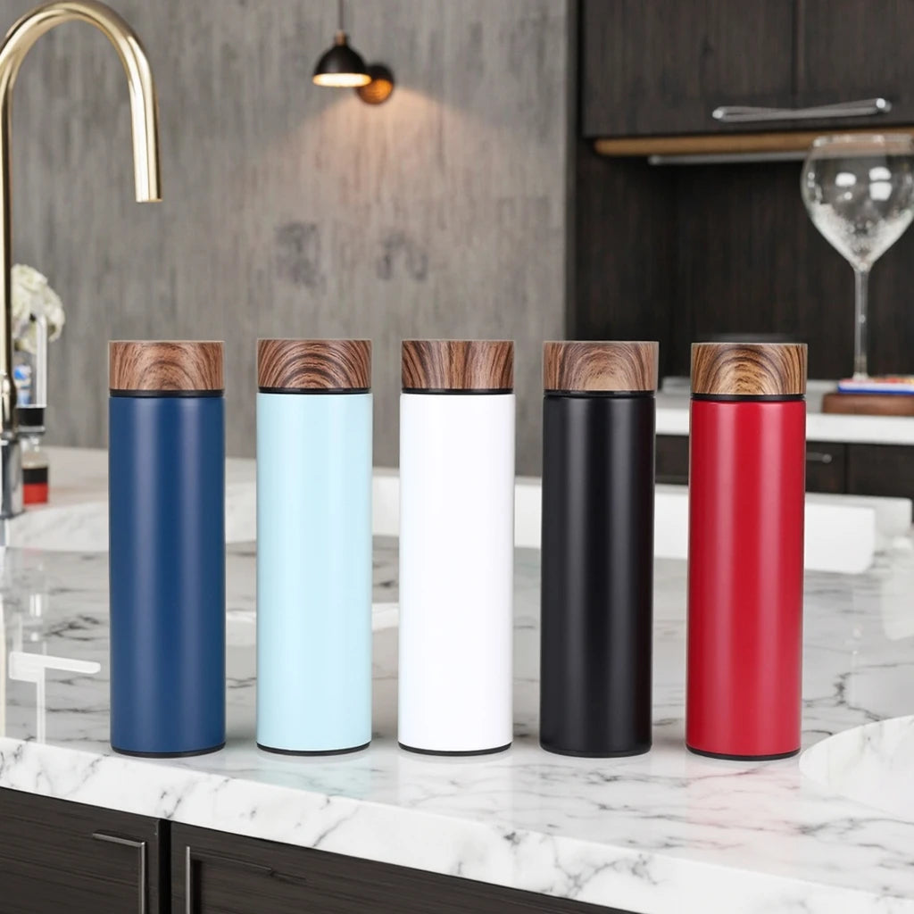 Japanese Style Wood Grain Lid 304 Stainless Steel Insulated Cup Mini Pocket Home Office Water Bottle Wholesale for Travel