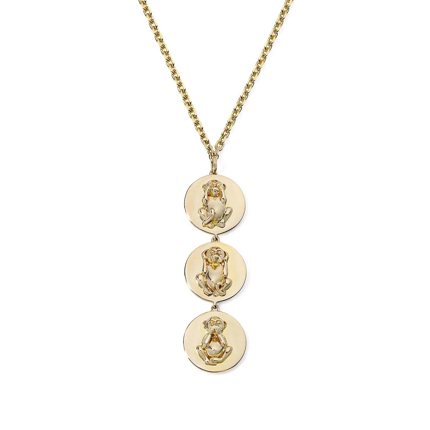 Milskye Custom Classic Timeless Brass 18k Gold Rhodium Plated Trendy Wise Monkey Medallion Chain Necklace for Anniversary