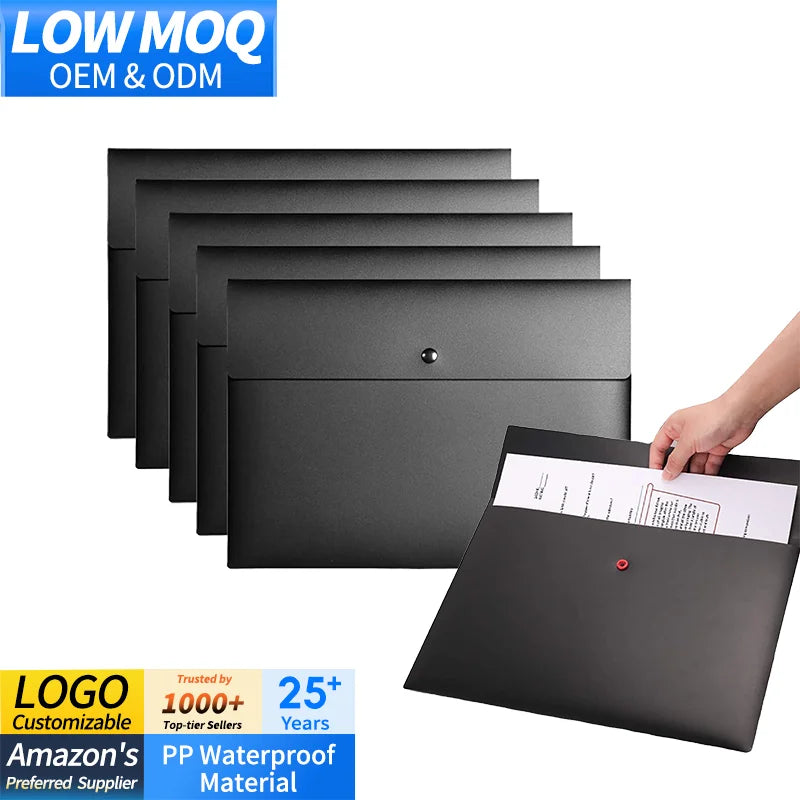 Snap Folders Plastic Envelopes File Folder Organizer Pocket Document Letter A4 Letter Size Button Closure Office Waterproof