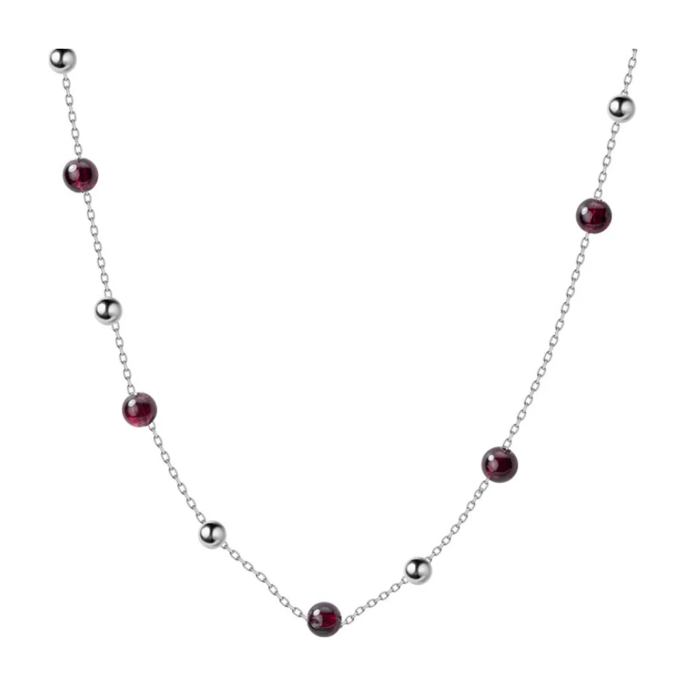 S925 Sterling Silver Sweet Garnet Gemstone Necklace Temperament Choker Chain Necklace Fashion Jewelry Necklaces for Women
