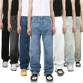 Custom Streetwear High Quality Vintage Washed Heavyweight  Casual Long Denim Pants Mid Waist Jeans